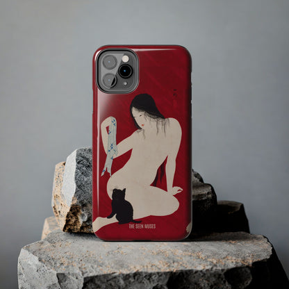 Nude playing with Cat by Takahashi Shōtai