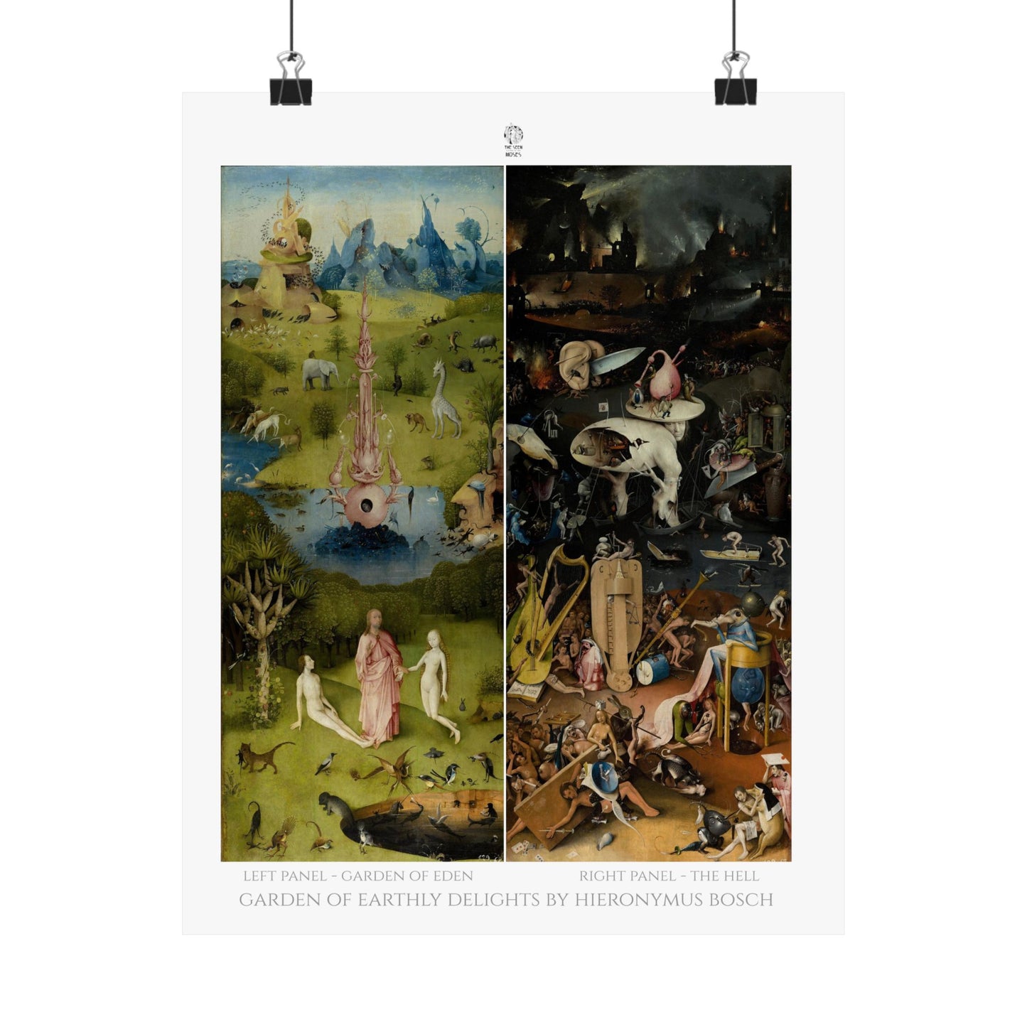 Left panel - Garden of Eden, Right panel - Hell, Garden of Earthly Delights by Hieronymus Bosch