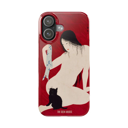 Nude playing with Cat by Takahashi Shōtei