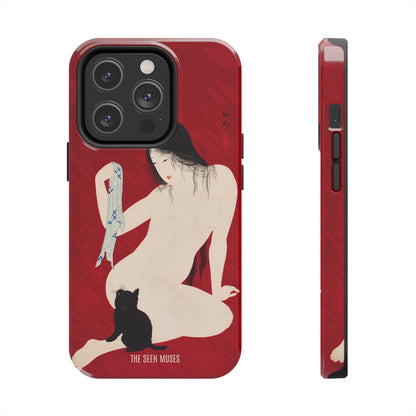 Nude playing with Cat by Takahashi Shōtai