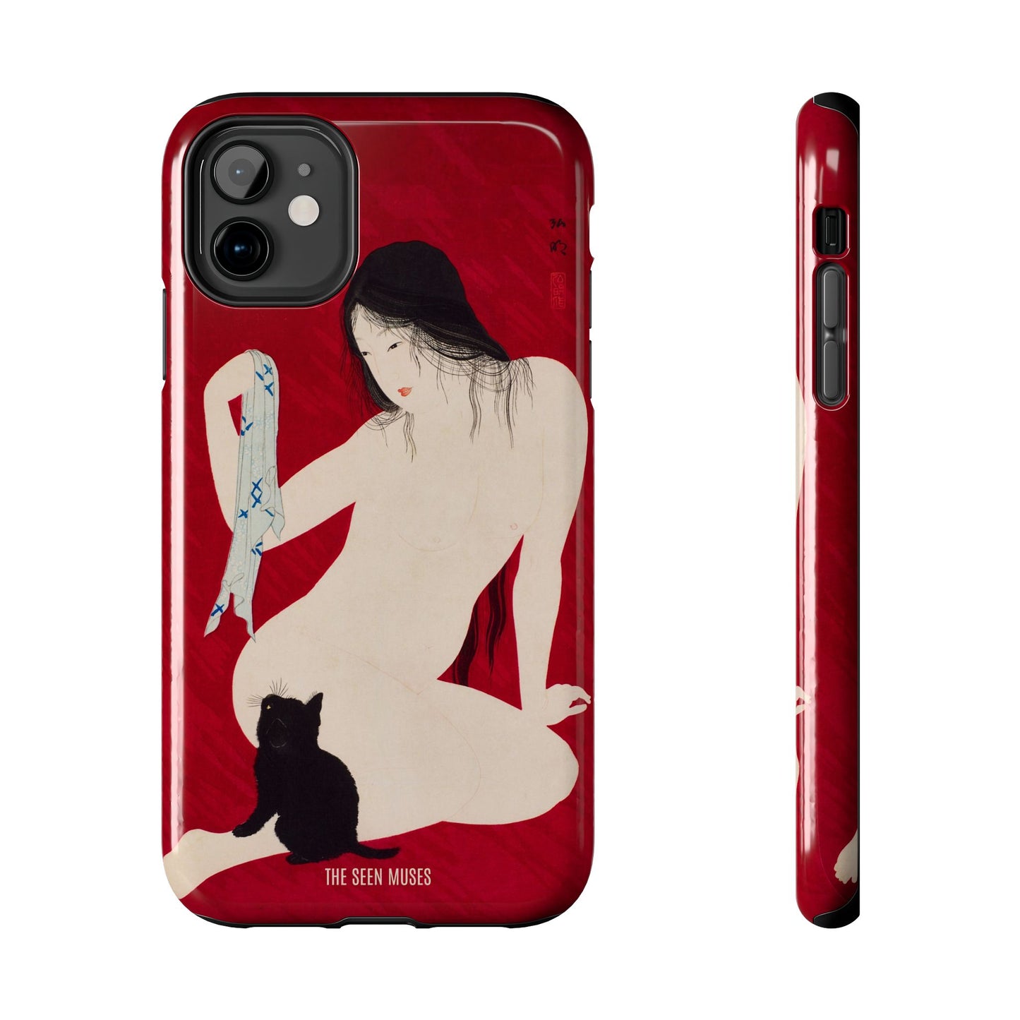 Nude playing with Cat by Takahashi Shōtai