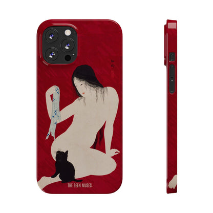 Nude playing with Cat by Takahashi Shōtei