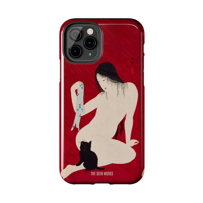 Nude playing with Cat by Takahashi Shōtai