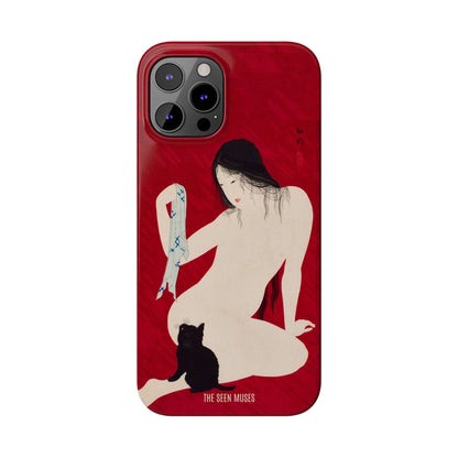 Nude playing with Cat by Takahashi Shōtei