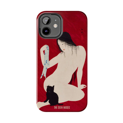 Nude playing with Cat by Takahashi Shōtai