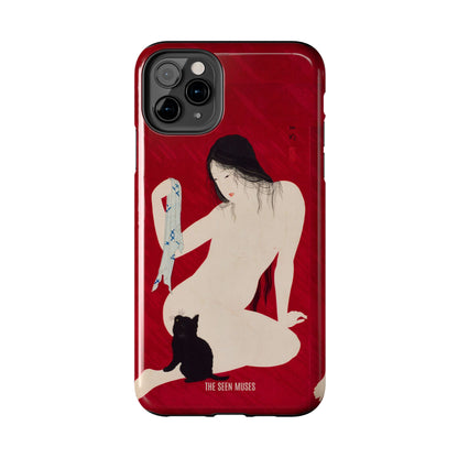 Nude playing with Cat by Takahashi Shōtai