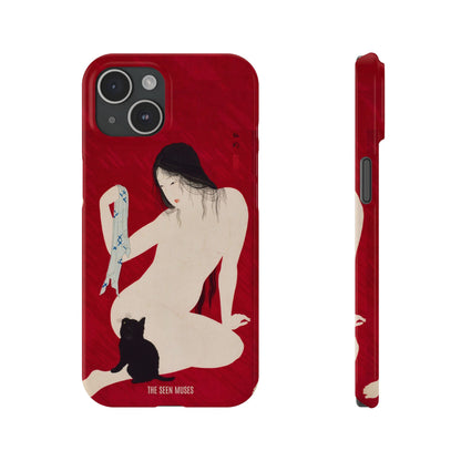 Nude playing with Cat by Takahashi Shōtei