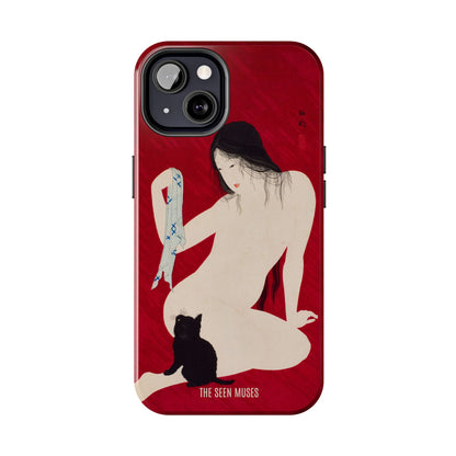 Nude playing with Cat by Takahashi Shōtai
