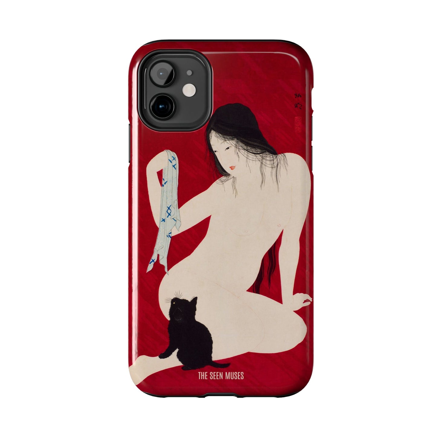 Nude playing with Cat by Takahashi Shōtai