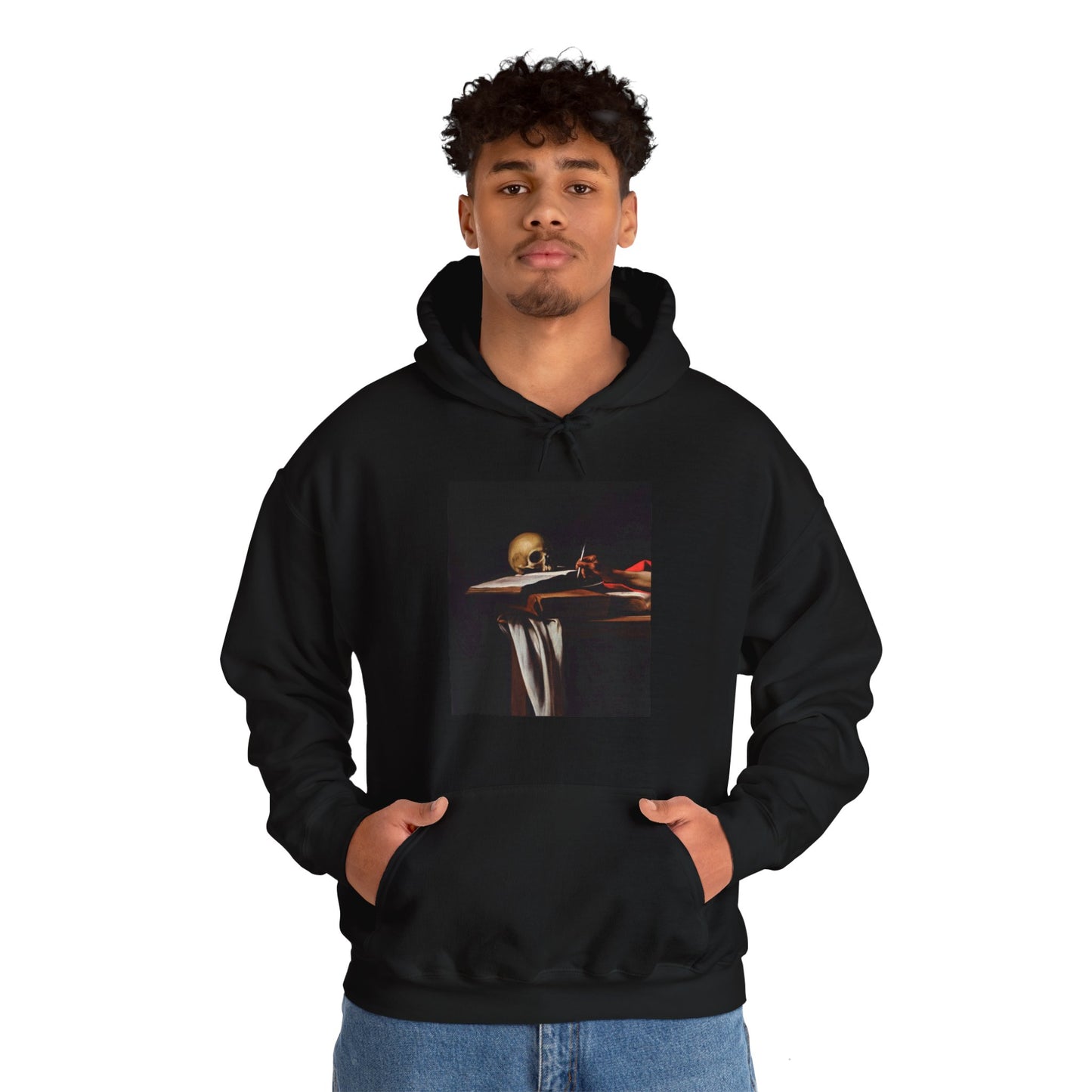 Hooded Sweatshirt- Saint Jerome Writing by Caravaggio (Front+Back)