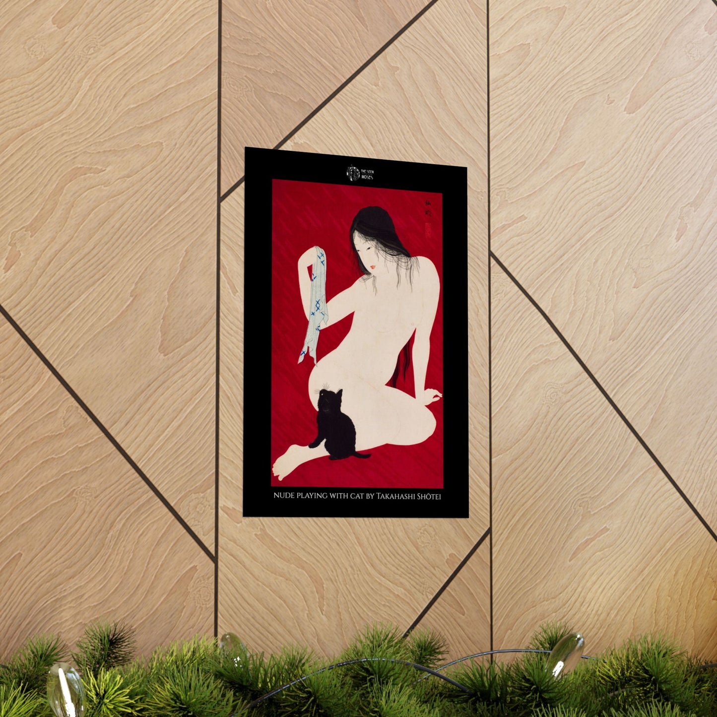 Nude playing with Cat by Takahashi Shōtei