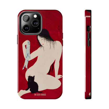 Nude playing with Cat by Takahashi Shōtai